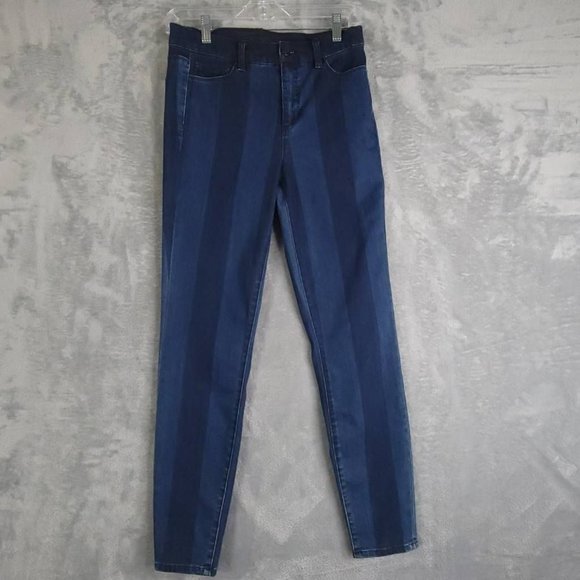 Blue Revival Womens Tapered Jeans Blue Stripe Stretch Dark Wash High Rise 28 New - Picture 1 of 11